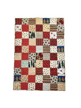 VTG Handmade Christmas Patchwork Quilt Blanket Cozy Cottagecore Grandma 54”x38”